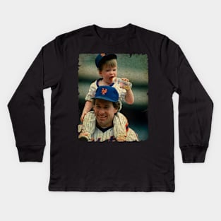 Gary Carter and His Son in New York Mets Kids Long Sleeve T-Shirt